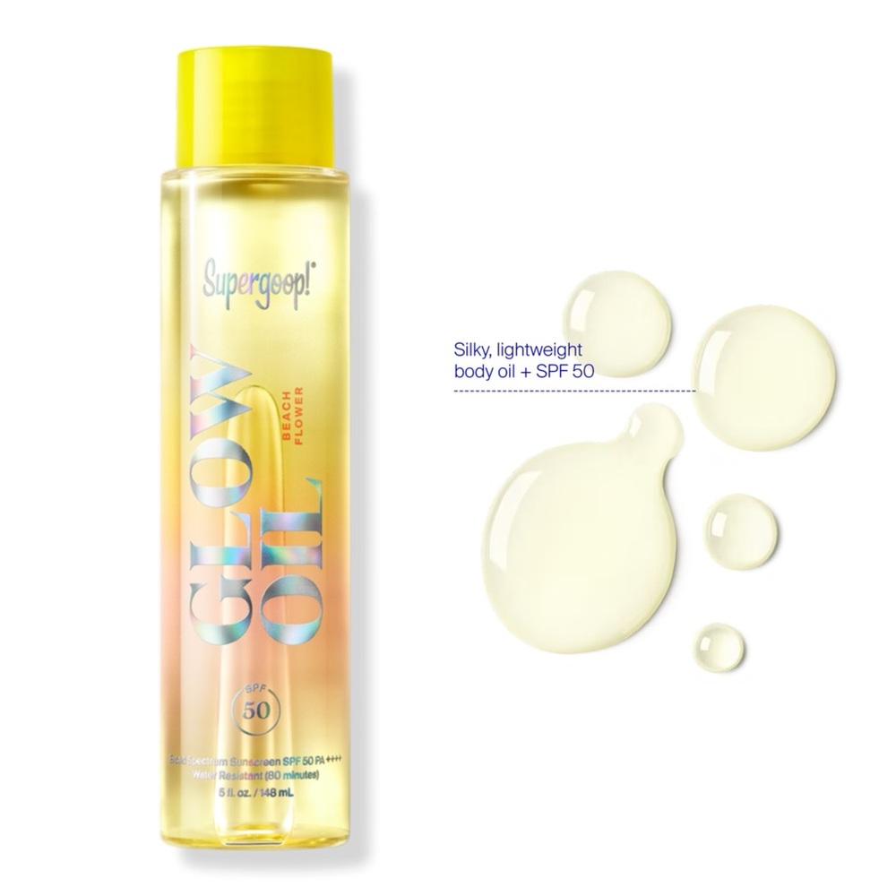 SUPERGOOP Glow Oil SPF 50 Body Oil – Beach Flower Scent – Full Size 5 fl oz